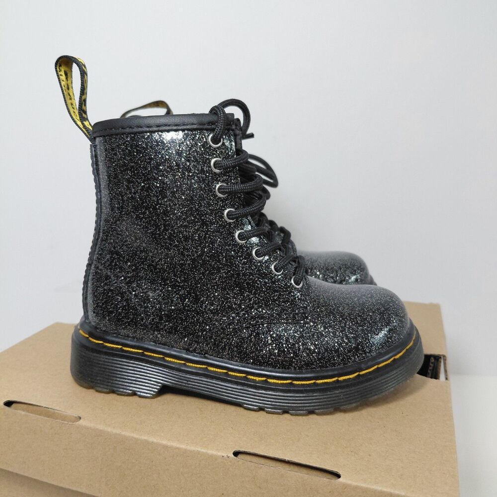 Dr Martens 1460 Cosmic Glitter Toddler Sz 7 Black Patent Leather Boots Sparkles